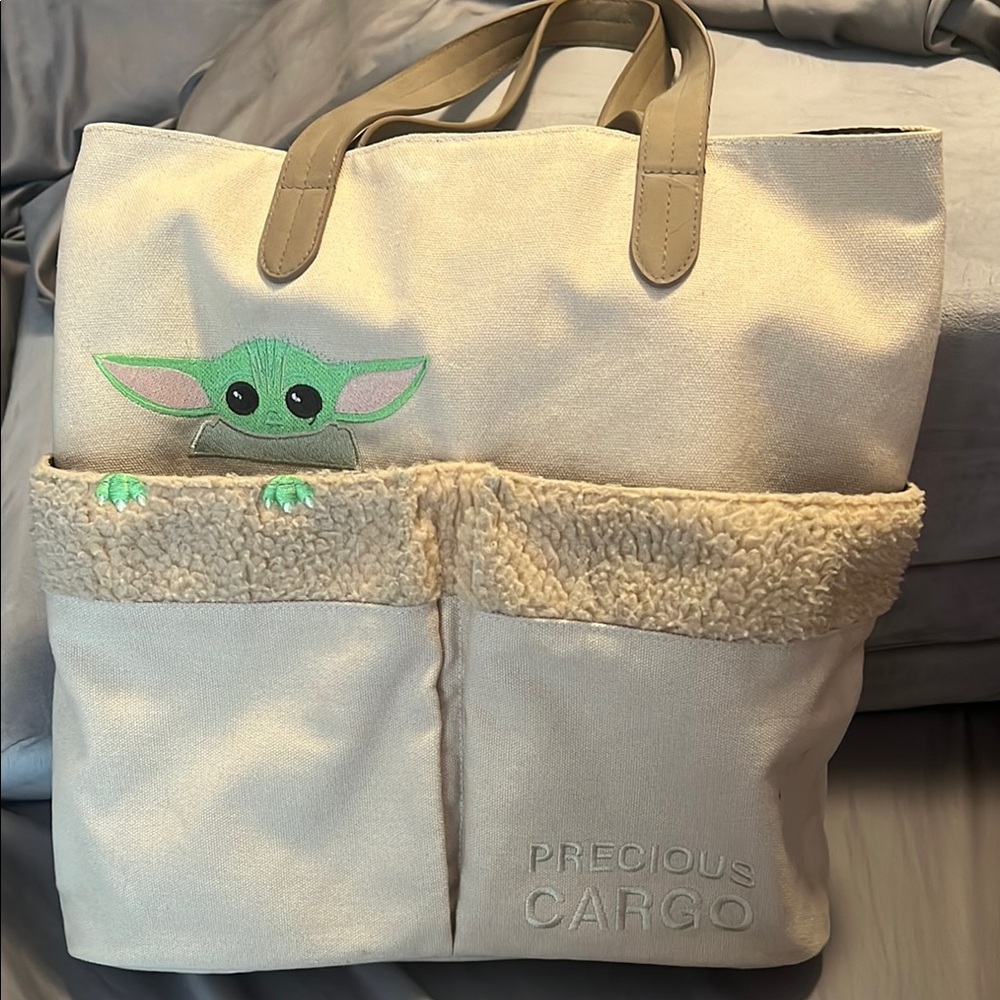 Loungefly Cream Tote with Green Character and Tan Accents